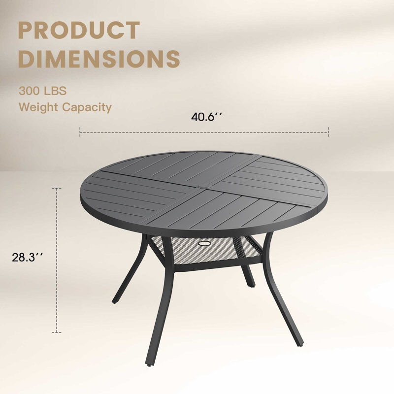 Outdoor Round Patio Dining Table, 28.3" H x 40.6" L x 40.6" W, Black/Black