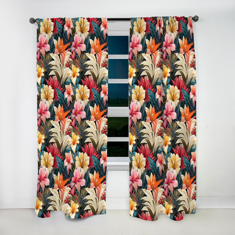 Motif botanique tropical moderne - Rideau floral - Rideau floral obscurcissant - 1 panneau, L 52 po x L 108 po
