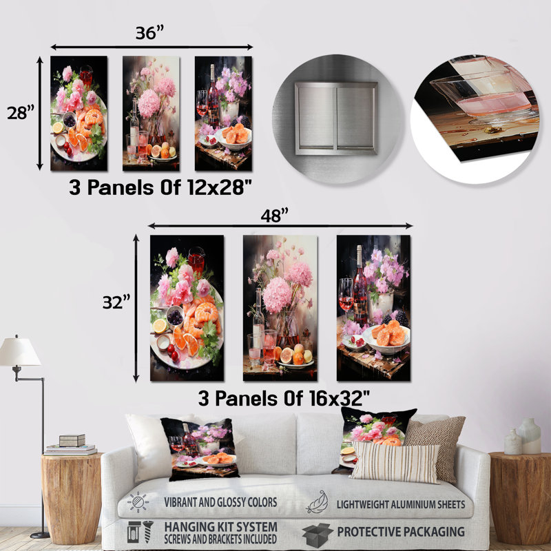 Ensemble de 3 décorations murales en métal French Fruit and Blooms Culinaire Transcendence - International Cuisine