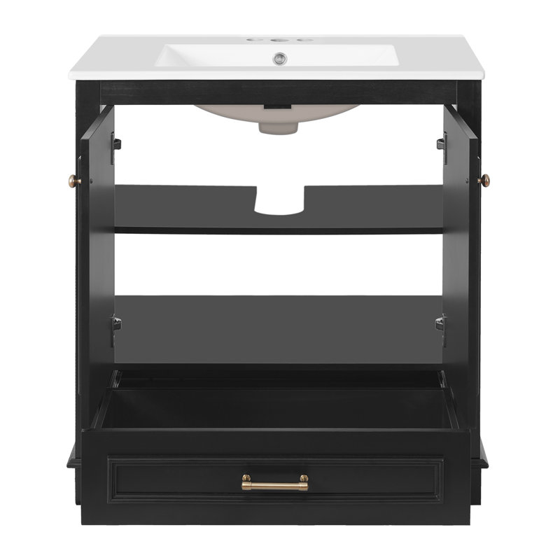 Meuble-lavabo 30 po avec lavabo en céramique, Black