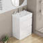 Ensemble de meuble-lavabo 24 po avec lavabo 24 po, armoire de salle de bain 2 tiroirs, armoire de salle de bain autoportante à assemblage rapide, système de fermeture en douceur, lavabo en céramique à bordure épaisse unique, conception sans poignée, blanc brillant