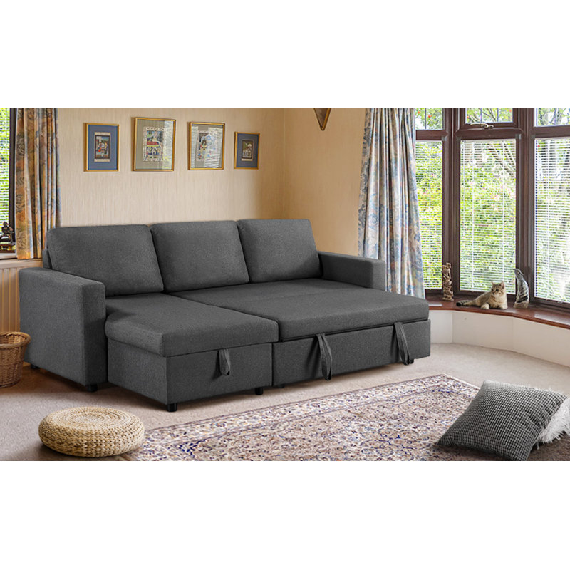 Moda Form 3-Seater L-Shaped Sofa Bed, Convertible Corner Sofa with Reversible Chaise & Pull Out Trundle Bed  for Small Living Rooms, Apartments