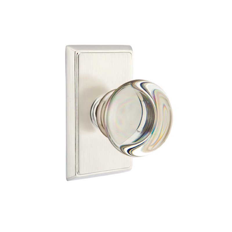 Ensemble de boutons d'intimité Emtek avec rosette rectangulaire et bouton en verre Providence, Nickel satiné