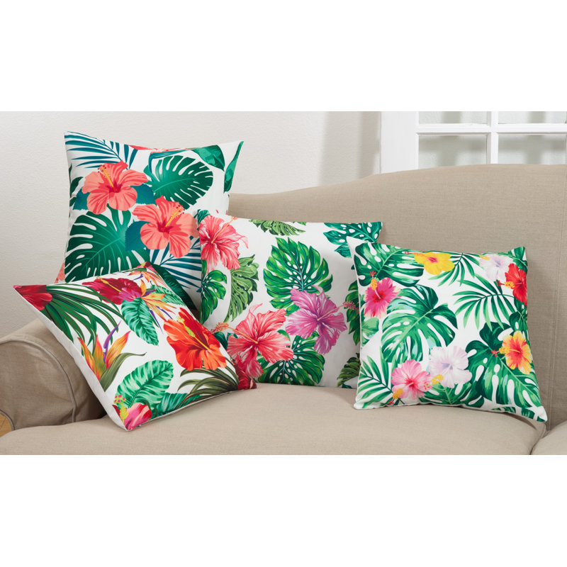 18'' Square Tropical Floral Polyester Throw Pillow