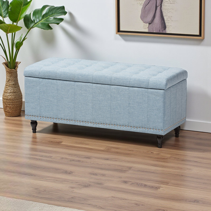 Ahrens Light Blue Upholstered Storage Ottoman Bench with Flip Top, 18.7'' H X 41.73'' W, Light Blue, 41.73" W x 16.73" D