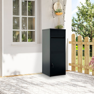 Boîte de livraison de colis pour l'extérieur, boîte de livraison en acier laminé à froid pour les colis et les courriers, grande boîte aux lettres verrouillable et anti-vol pour porche, maison, bord de trottoir, noir