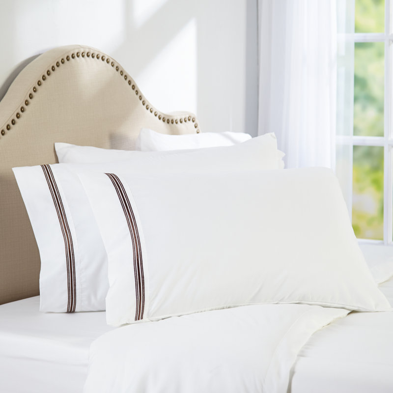  Ensemble de draps en percale en microfibre à rayures satinées 1800, Chocolat