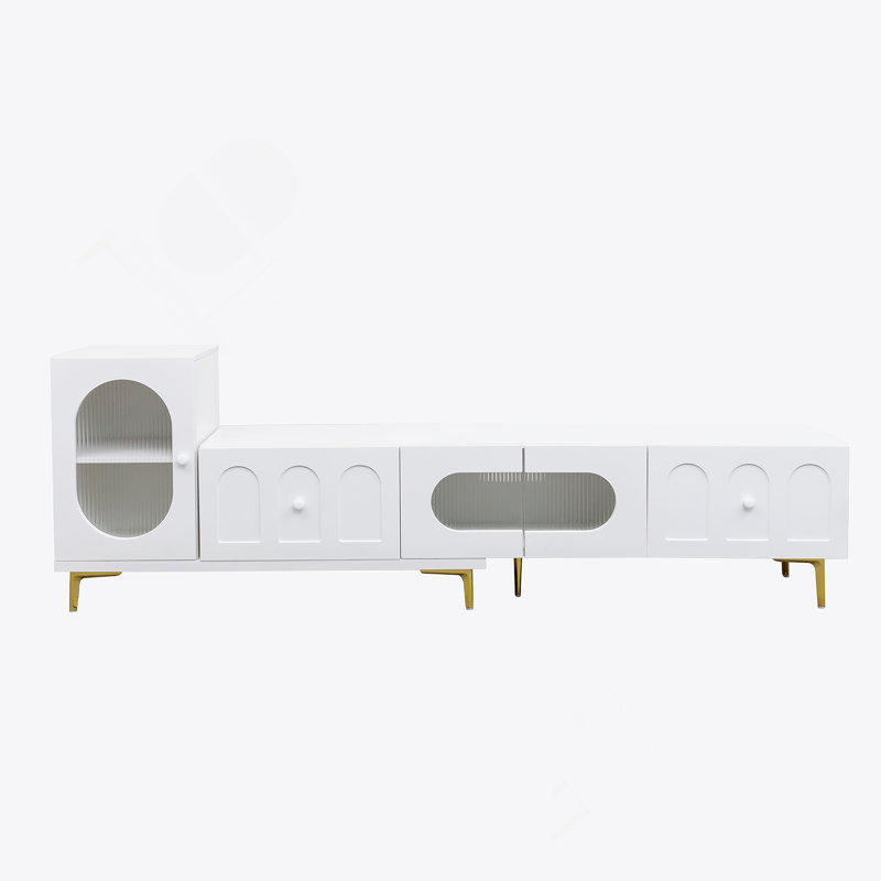 Wood Extendable TV Stand Rectangle Entertainment Center,Media TV Console For Living Room Bedroom, White