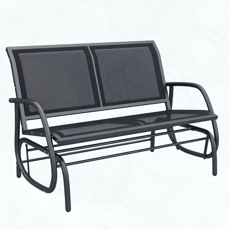 Double Seat Outdoor Glider Bench with Sling Fabric, Black