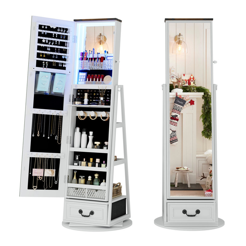 21.1'' Wide Jewelry Armoire With Mirror, White