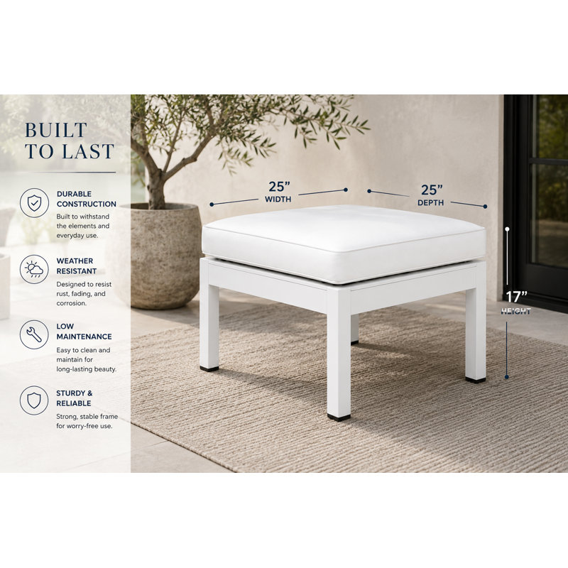 Repose-pieds d'extérieur avec coussin Karen, Blanc, Blanc
