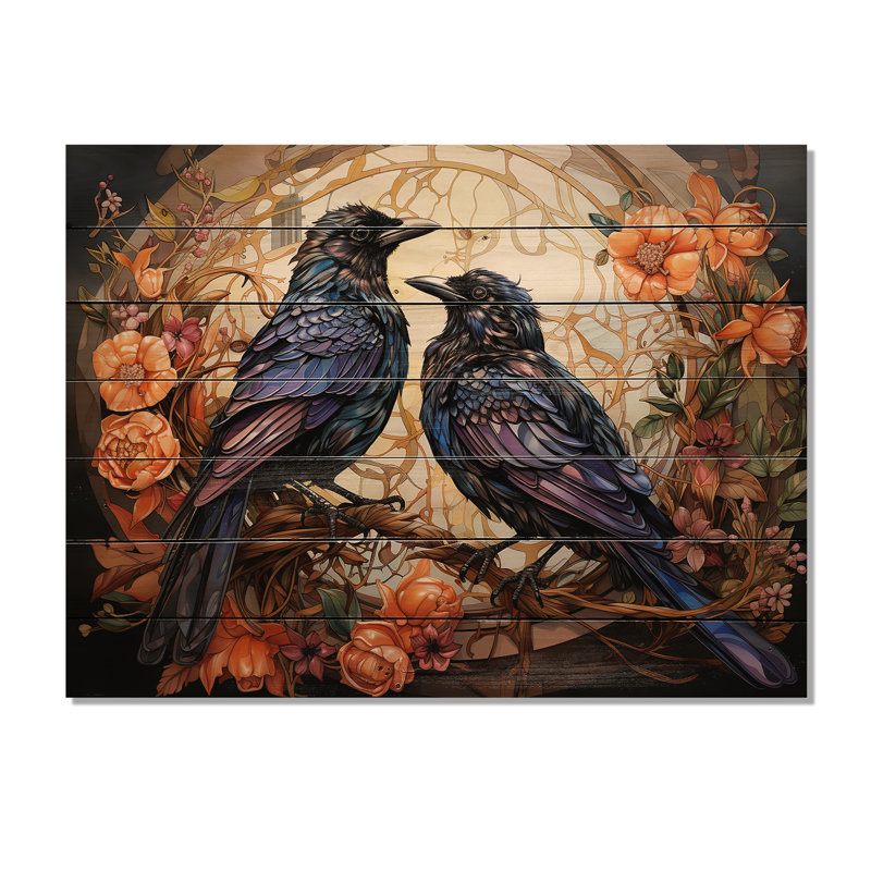 Corbeau Enchanted Monarchs - impression sans cadre sur bois, H 30 po x l 40 po x P 0,78 po
