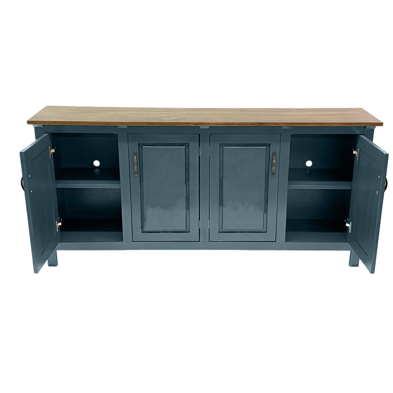 Modern Solid Wood Sideboard Buffet, Smokey Blue, 35" H x 70" W x 18" D