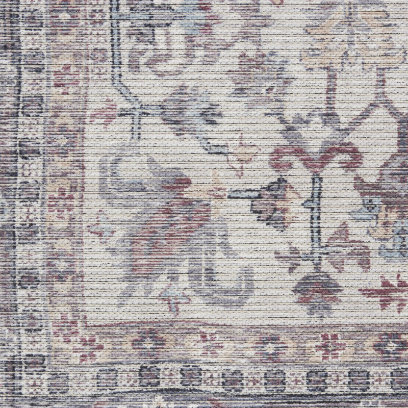 Machine Washable Oriental Gray Area Rug, Round 7'10"