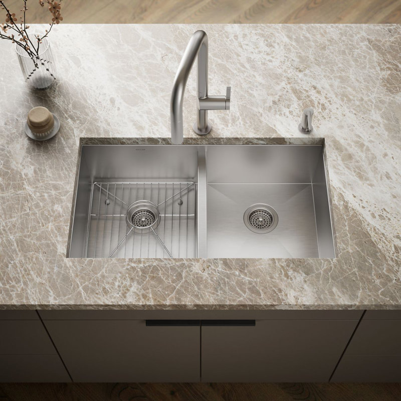 Évier de cuisine à double cuve avec trou de robinet simple Vault ™, 3 trous