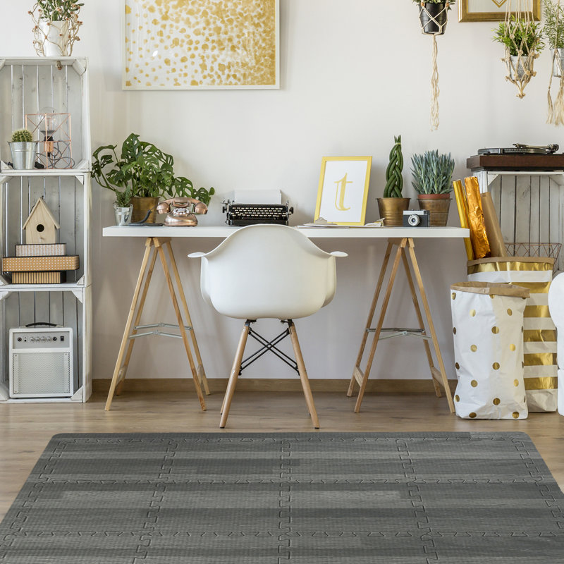 Sorbus Interlocking Floor Foam Mat in Gray Wood Print