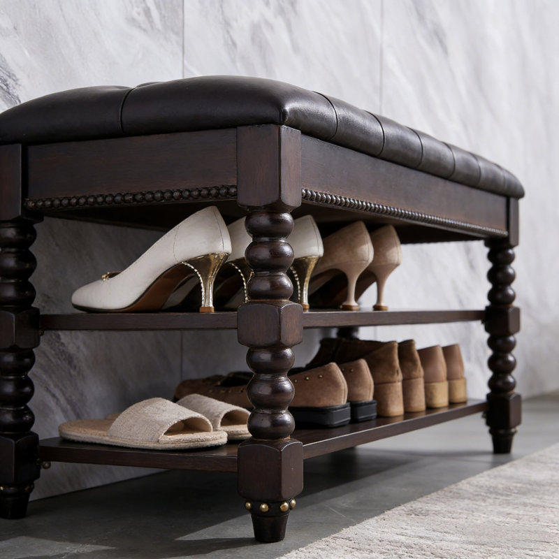 Padded Solid Wood Entryway Storage Bench, 18.9" H x 39.4" W x 13.8" D