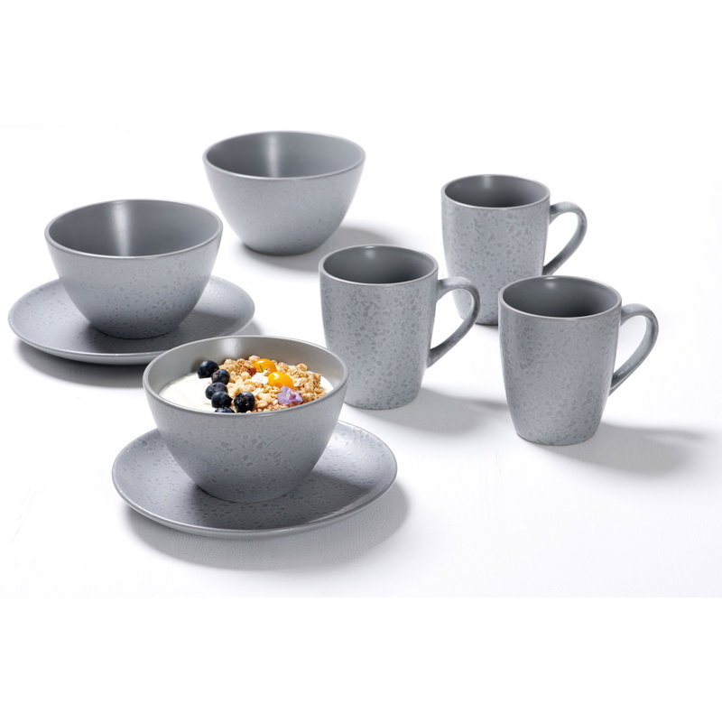 Piece Stoneware Dinnerware Set - Service for 6, Grey/Brown/Blue