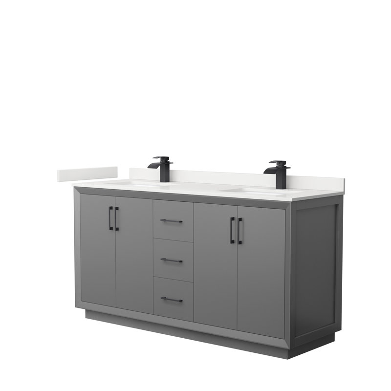 Strada 66'' W Double Vanity, Dark Gray, Giotto Quartz, Brushed Nickel