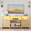Meuble télé Highboy, meuble télé à DEL pour téléviseur de 80 po, console multimédia avec rangement pour le salon, chêne