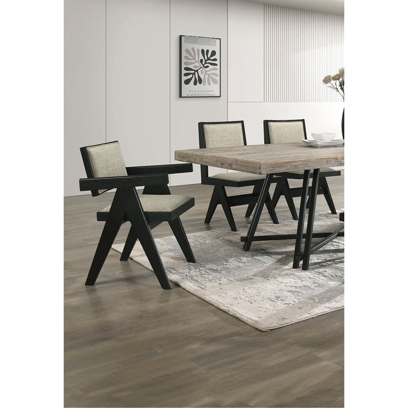 Fauteuils de salle à manger noirs de style contemporain avec tissu gris, 2 pièces, 2 pièces