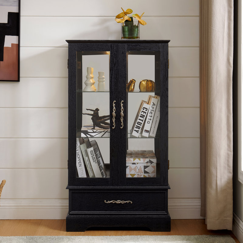 Armoire lumineuse en verre avec tablettes réglables - Vitrine élégante à 2 portes