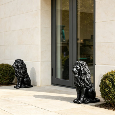 Statue de lion en résine 20,5 pouces, sculpture de tuteur d'extérieur durable avec détails réalistes pour le jardin et la maison