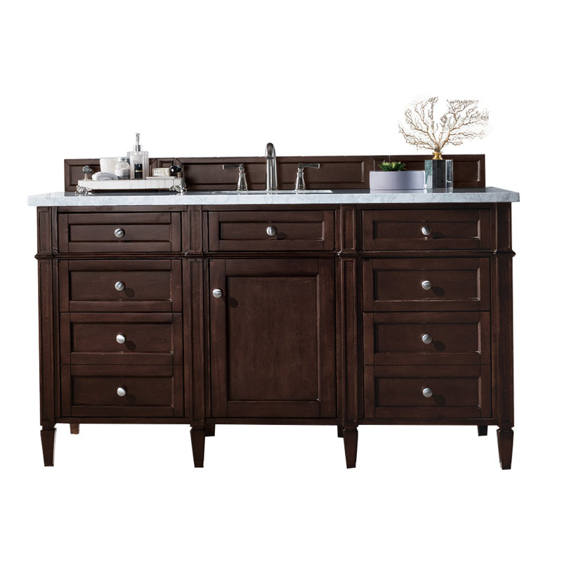Meuble-lavabo simple 60 po Dussault, Automne arctique, Acajou bruni, 8 po