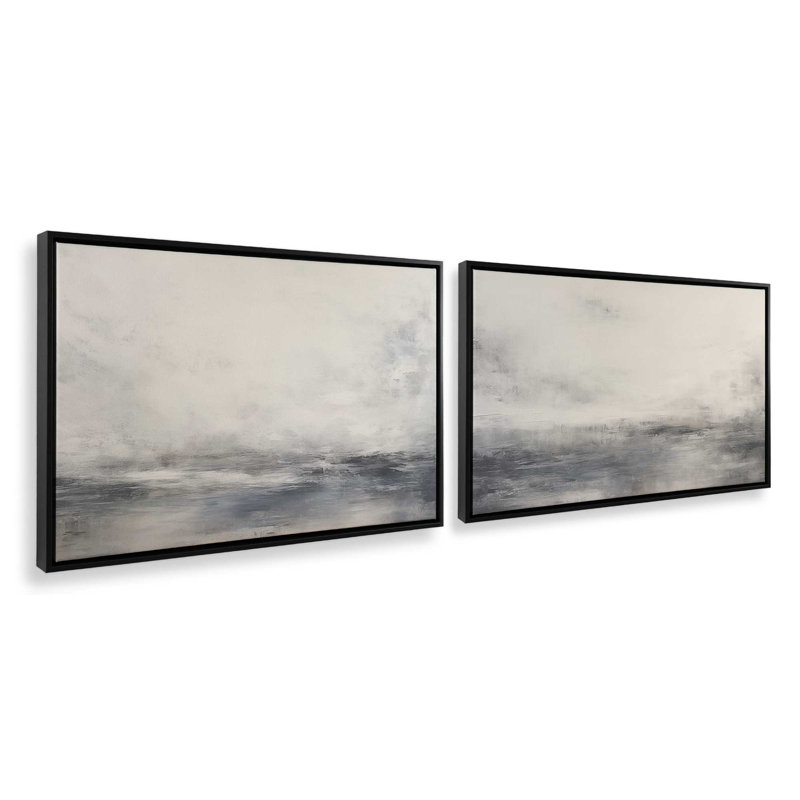 Ensemble de 2 impressions sur toile Wistful Tides, Cadre flottant noir satiné, H 20,75 po x l 61,5 po x P 1,75 po