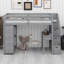 Lit mezzanine avec tiroirs de rangement, bureau et escalier, tablettes