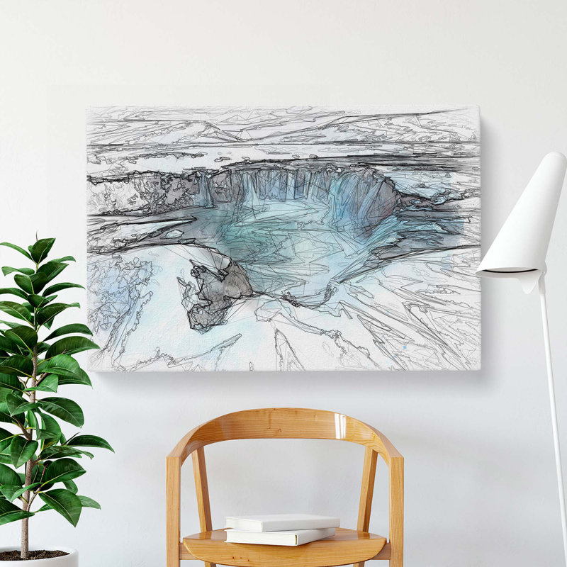 Icelandic Waterfall in Abstract - Wrapped Canvas Drawing - Wrapped Canvas, 60cm H x 91cm W x 3cm D