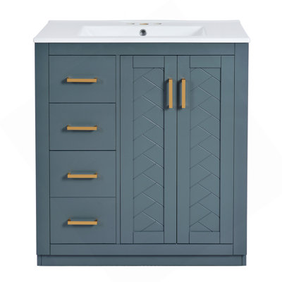 30'' Bathroom Vanity With Ceramic Sink Combo, Wood Frame Bathroom Storage Cabinet, Freestanding Vanity Set With 3 Drawers& Soft Closing Doors
