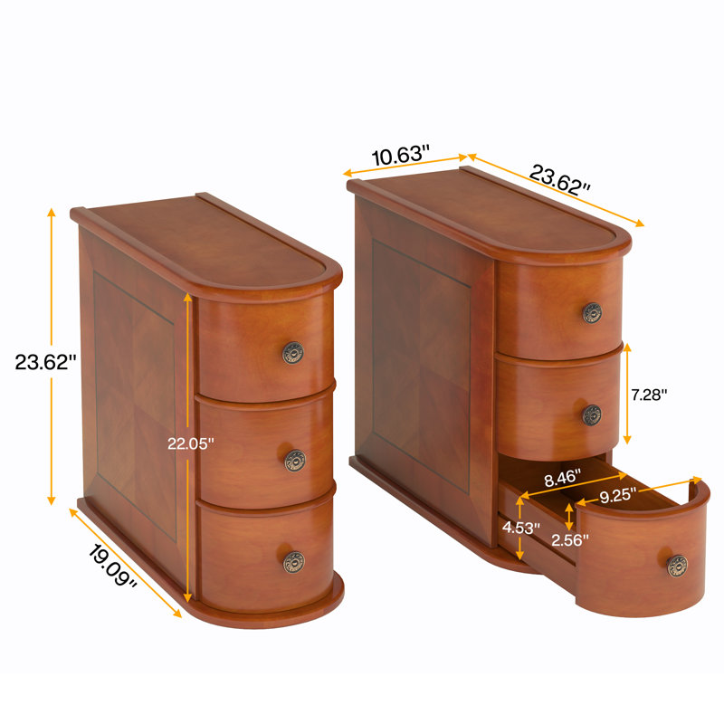Wood End Table Set, 3-Drawer, No Assembly Required, Set of 2, Brown