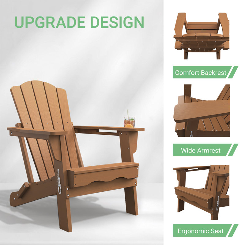 Pakkdiarie Folding Adirondack Chair with Cup Holder,HDPE Outdoor Chair with Comfort Ergonomic Seat for Patios,Lawn,Garden, Backyard Use