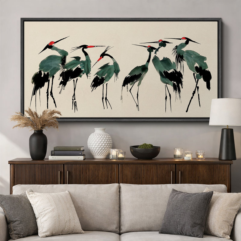 «Crane Heron Bird», impression sur toile très grande, H 30 po x l 60 po, Impression encadrée flottante sans passe-partout