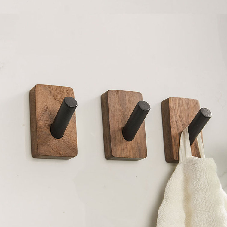 Wood & Metal Wall Mounted Bathroom Towel Rack with 6 Hooks