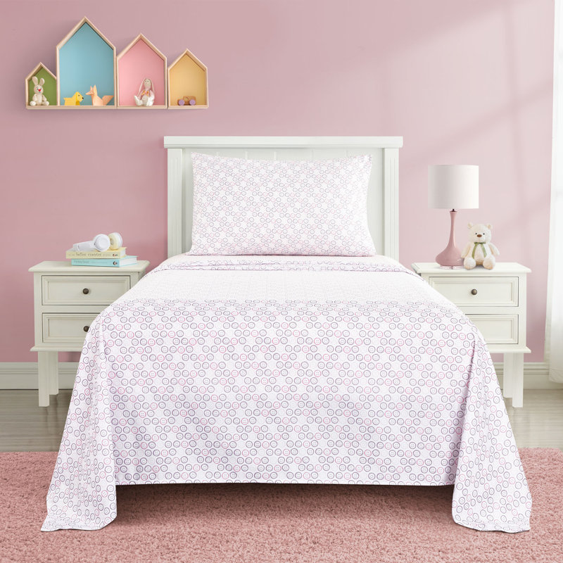 Happy Days 4pc Full Sheet Set, Pink/Smiley, Full Sheet Set with 2 Pillowcases