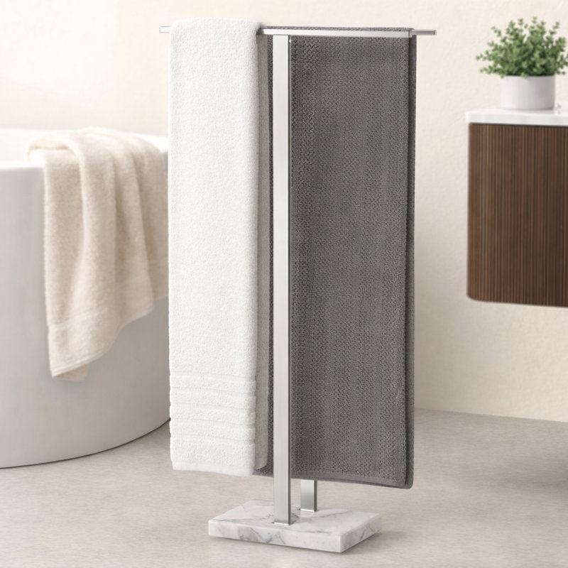 KES Bathroom Freestanding Towel Rack Equal-height 37" H with Marble Base Fits Large Bath Towel, Brushed Finish, Silver