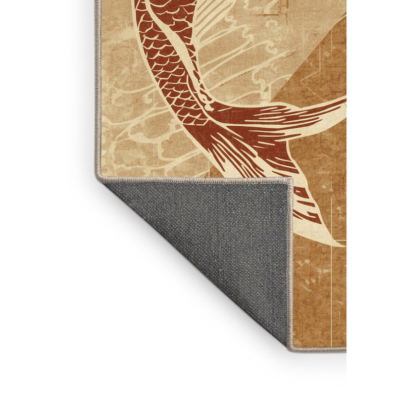 Tapis à motif abstrait brun et beige en tissu moelleux et doux Dunleavy Koi Katana, 5 x 7