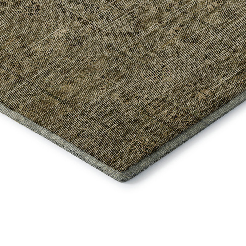 Tapis brun Prisco lavable à la machine de qualité supérieure, Rectangulaire 8 pi x 10 pi