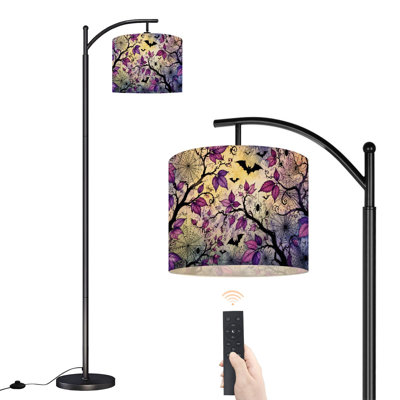 Lampe sur pied à DEL arquée à intensité variable, motif d'Halloween féérique, abat-jour réglable en hauteur avec télécommande, pour salon, chambre ou bureau.