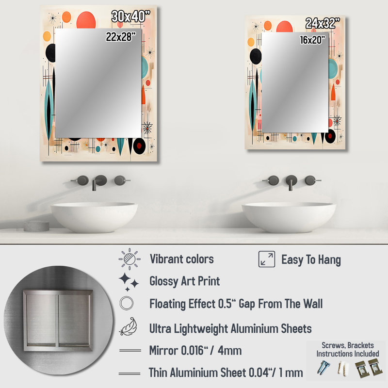 Miroir décoratif rose Mid Mid Century Whimsical Wonders IV - Mid-Century, 32 po x 24 po