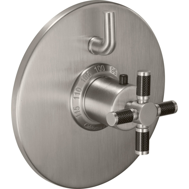 Descanso StyleTherm® 1/2" Trim Only with Single Volume Control - Carbon Fiber Handle, Polished Brass