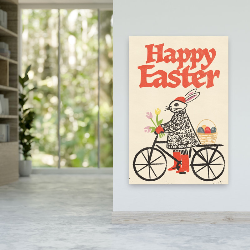 Joyeuses Pâques, lapin, tour, rétro, rétro, lapin, tulipe, fleur, print, art mural, 60" H x 40" W