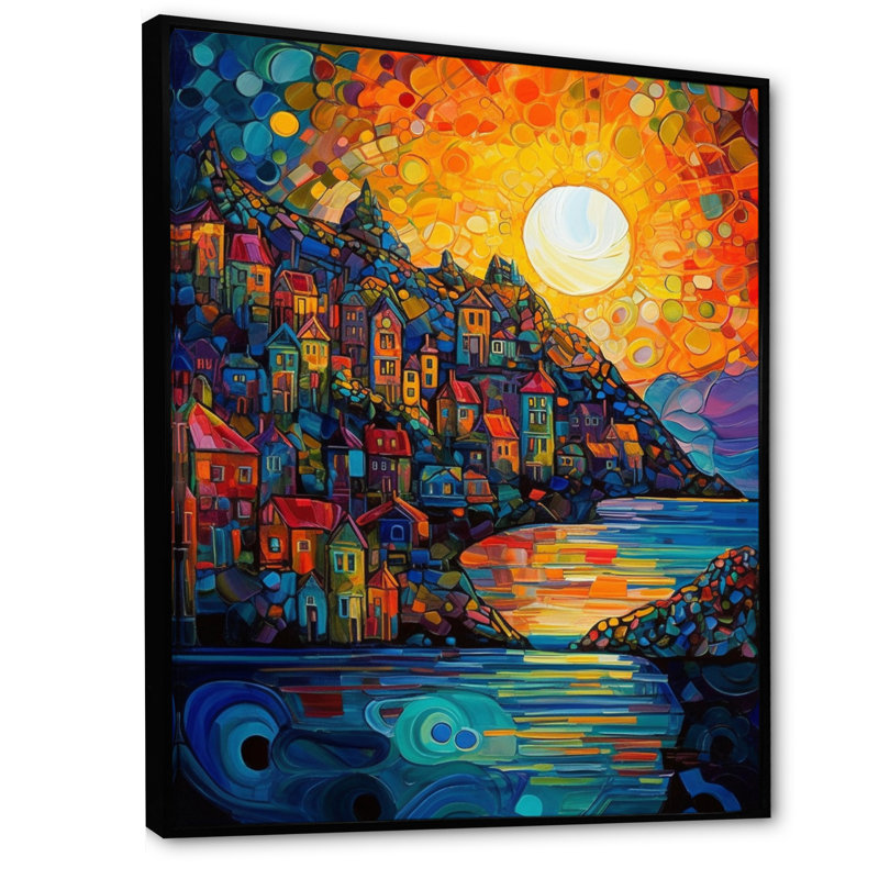 L'Etreinte du soir par la côte II, H 40 po x l 30 po x P 1,5 po, Cadre flottant noir