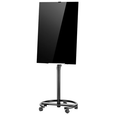 Glass Dry Erase Board 35.4 x 23.6 in Magnetic Whiteboard Round Base, Frameless, Mobile with Stand and Wheels, Includes Markers, Magnets and Eraser, for Office, School Classroom, Home, Black