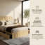 Structure de lit plateforme en bois massif avec tête de lit courbée et tiroirs de rangement coulissants, support en lattes de bois, aucun sommier nécessaire, design minimaliste pour les chambres modernes