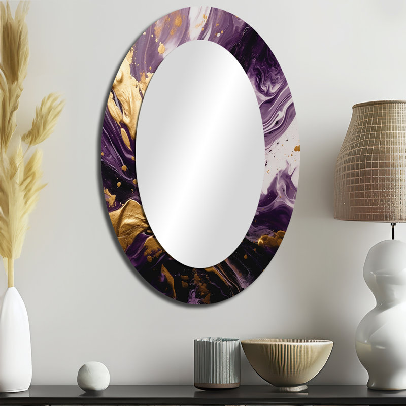 Mauve et or liquide Magic I - Miroir mural moderne ovale, 36 po x 24 po