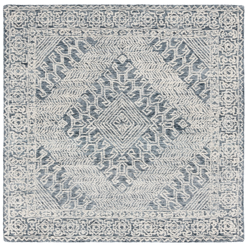 Tapis géométrique en laine touffeté à la main Cheryal, Carré 6 pi