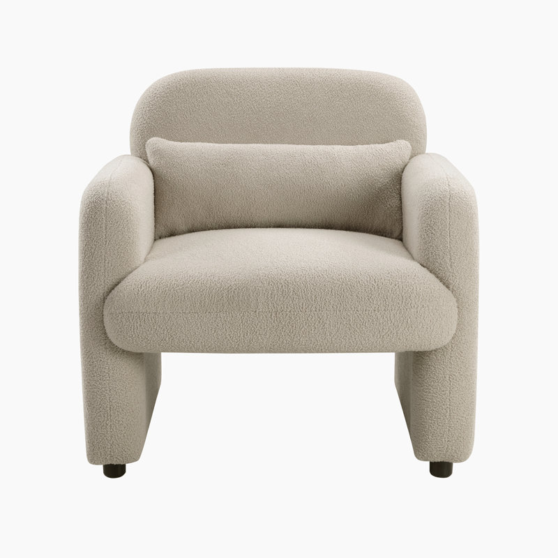 Lycon 32.5" Modern & Contemporary Accent Chair with Boucle Fabric Upholstery, Matching Lumbar Pillow, Foam over Pocket Coils